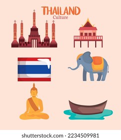 Thailand and culture symbol set