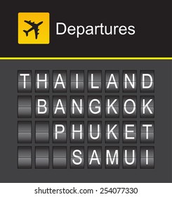 Thailand departures, Thailand flip alphabet airport, Thailand, Bangkok, Phuket, Samui
