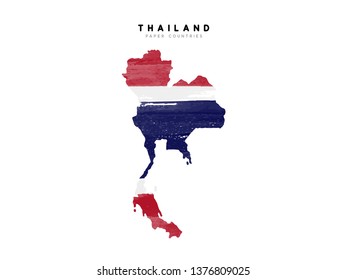 Thailand detailed map with flag of country. Painted in watercolor paint colors in the national flag.