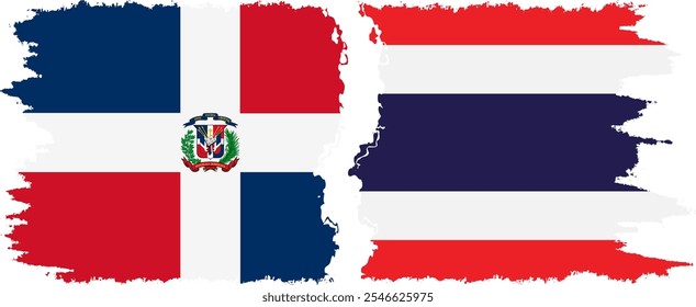 Thailand and Dominican Republic grunge flags connection, vector