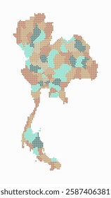 Thailand dotted map. Digital style map of the country on white background. Thailand shape with circle dots. Colored dots style. Small size circles. Artistic vector illustration.