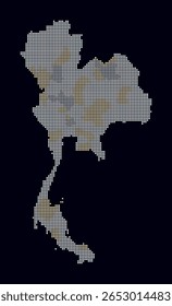 Mapa pontilhado da Tailândia. Mapa de estilo digital do país sobre fundo escuro. Forma de Tailândia com pontos quadrados. Estilo de pontos coloridos. Quadrados de tamanho pequeno. Ilustração de vetor simples.