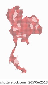Mapa punteado de Tailandia. Mapa de estilo digital del país sobre fondo blanco. Forma de Tailandia con puntos cuadrados. Estilo de puntos de colores. Pequeños cuadrados de tamaño. Ilustración vectorial vibrante.