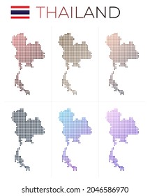 Mapa de puntos de Tailandia. Mapa de Tailandia de estilo punteado. Las fronteras del país están llenas de hermosos círculos de gradientes lisos. Potente ilustración vectorial.