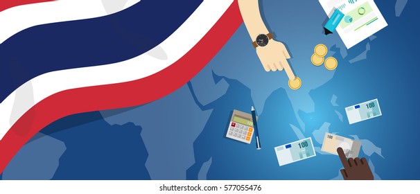 Thailand economy fiscal money trade concept illustration of financial banking budget with flag map and currency