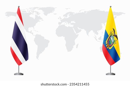 Thailand and Ecuador flags for official meeting against background of world map.