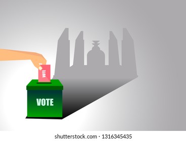 Thailand Elections 2019 is coming up, Box for vote  and The democracy monument shadow background