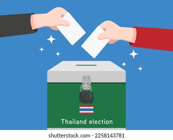 Thailand Elections. People character with Box for vote  and ballot papers. Cartoon vector design.