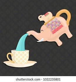 Thailand Elephant Water Pitcher Benjarong pour blue water into Cup