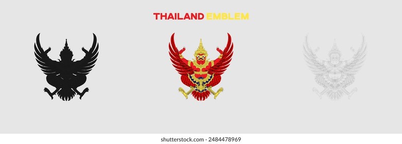 Thailand Emblem Vector Pack. Emblem with Flag. Gray Emblem Silhouette. Gray Outline Emblem. Editable EPS file.