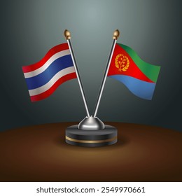 Thailand and Eritrea table flags relation  with gradient backgrund. Vector Illustration