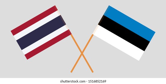 Thailand and Estonia. Crossed Thai and Estonian flags. Official colors. Correct proportion. Vector illustration

