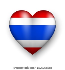 Thailand Flag in 3D Heart Shape , emoticon design . Love Thailand . Vector illustration .