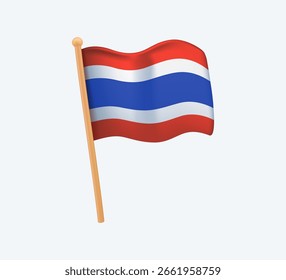 Thailand Flag 3D icon vector. Thailand flag modern icon. Waving in the Wind on Pole. Thai culture official symbol