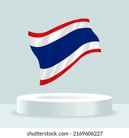 Bandera de Tailandia. 3d representación de la bandera mostrada en el soporte. Bandera ondulada en tonos pastel modernos. Dibujo, sombreado y color de la bandera en capas separadas, cuidadosamente en grupos para una edición sencilla.