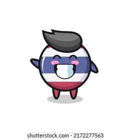thailand flag badge cartoon character doing wave hand gesture , cute style design for t shirt, sticker, logo element