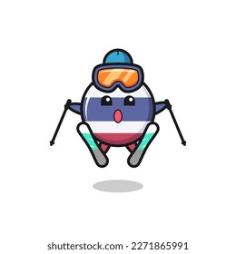 thailand flag badge mascot character as a ski player , cute style design for t shirt, sticker, logo element