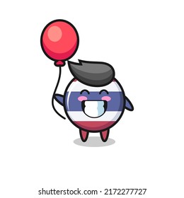 thailand flag badge mascot illustration is playing balloon , cute style design for t shirt, sticker, logo element