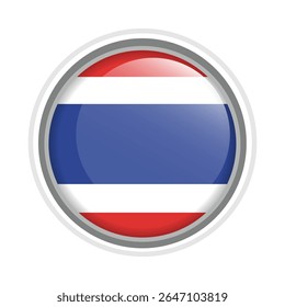 Thailand Flag Button Icon Glossy Round National Emblem Vector Illustration