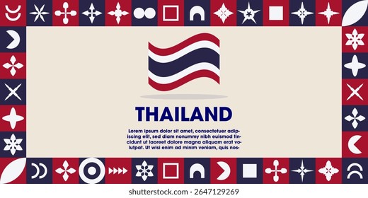 Thailand Flag Design banner with cultural design. Independence day design for Thailand celebration. Modern neo geometric retro design with flag, showcasing national pride and heritage.