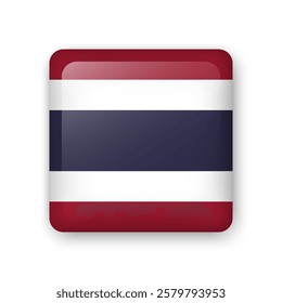 Thailand flag glass icon. Square vector element with shadow. Best for mobile apps, UI and web design.