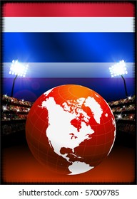 Thailand Flag with Globe on Stadium Background Original Illustration