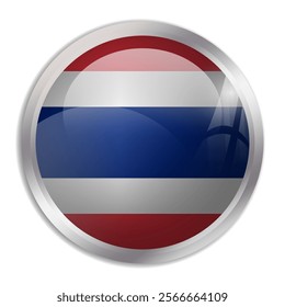 Thailand flag - glossy circle button displays a colorful flag representing a country cultural identity and heritage. The essence of national pride and unity.