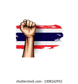 Thailand flag and hand on white background. Vector illustration