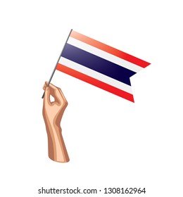 Thailand flag and hand on white background. Vector illustration