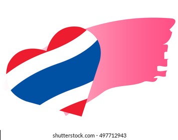 Thailand Flag in heart shape and space for text 
