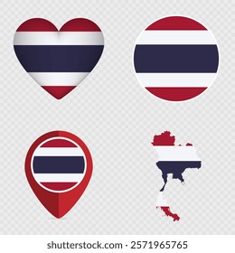 Thailand Flag Icons Pack. Vector illustration.