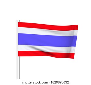 Thailand flag for independence day. Flagpoles and fabrics flutter in the 3D wavy wind