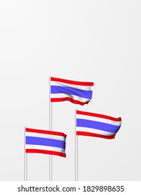 Thailand flag for independence day. Flagpoles and fabrics flutter in the 3D wavy wind