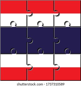 thailand flag made with jigsaw puzzle pieces. proportion 1:1
