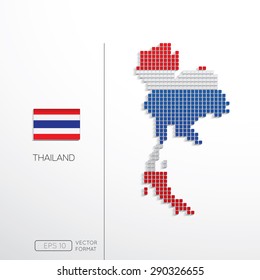 Thailand flag and Thailand map in block style - Vector illustration