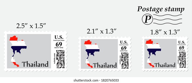 Thailand flag map on postage stamp different size.