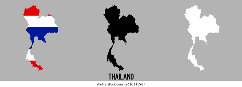 Thailand flag and map shape black and gray color.