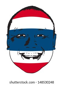 A Thailand flag on a face, isolated against white. 