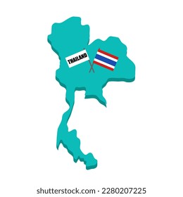 Thailand flag on map in flat design on white background.