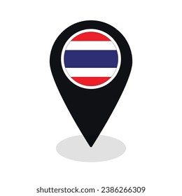 Bandera de Tailandia en el mapa con un icono de punto de referencia aislado. Bandera de Tailandia en el mapa de pines 