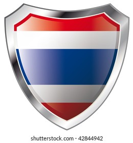 thailand flag on metal shiny shield vector illustration. Collection of flags on shield against white background. Abstract isolated object.