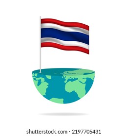 Poste de la bandera de Tailandia en el mundo. Bandera ondeando alrededor del mundo. Fácil edición y vector en grupos. Ilustración vectorial de bandera nacional sobre fondo blanco.