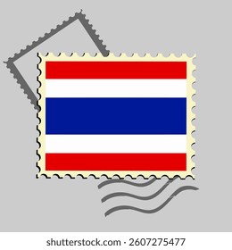 Thailand flag postage stamp. Isolated vector illustration on grey post stamp background