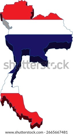 Thailand Flag Relief Map isolated on white. fill with flag and 3d map