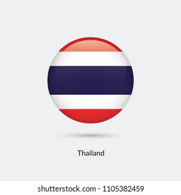 Thailand flag - round glossy button. Vector Illustration.