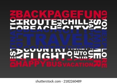 Thailand flag shape of travel keywords, travel concept, abroad vacation idea, simple flat design, Thailand flag mask on holiday words, tourism banner