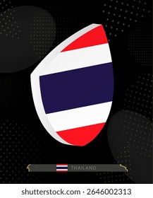 Thailand Flag Shield icon in 3D on Dark Modern Abstract Rugby Background. Perfect for sports events, heritage themes, national celebrations, and patriotic designs.
