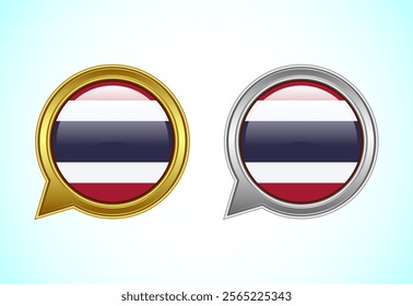 Thailand flag speech bubble. Speaking flag icon in gold and silver color