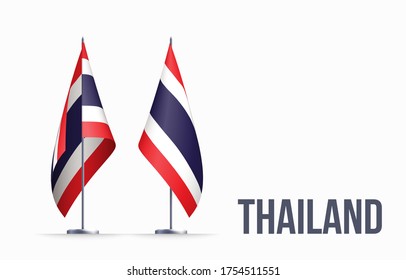 Símbolo del estado de la bandera de Tailandia aislado en una bandera nacional de fondo. Tarjeta de saludo Día de la Independencia Nacional del Reino de Tailandia. Cartel de ilustración con bandera de estado realista.