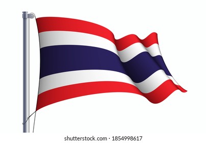 Símbolo del estado de la bandera de Tailandia aislado en una bandera nacional de fondo. Tarjeta de saludo Día de la Independencia Nacional del Reino de Tailandia. Cartel de ilustración con bandera de estado realista.